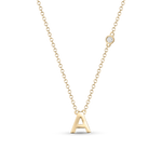 9ct yellow gold initial A pendant necklace with round diamond