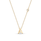 9ct yellow gold initial A pendant necklace with round diamond