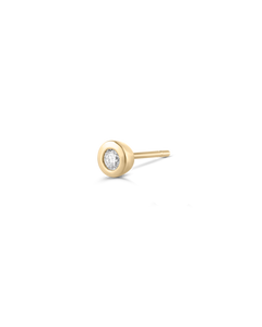 Single 9ct yellow gold diamond stud earring showing post and bezel setting