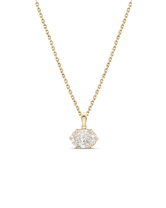 Front view of Victoria Oval Diamond Pendant on gold link chain in 9ct yellow gold