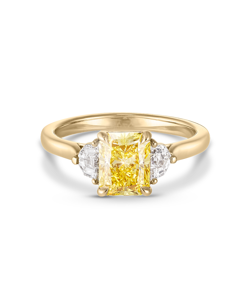 Radiant 1.59ct Yellow Diamond Trilogy Engagement Ring