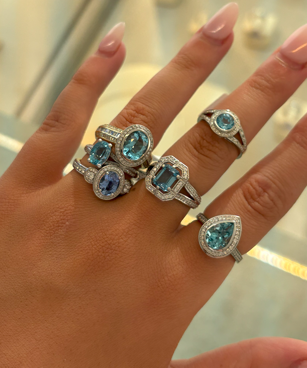 Aquamarine Emerald & Diamond Ring