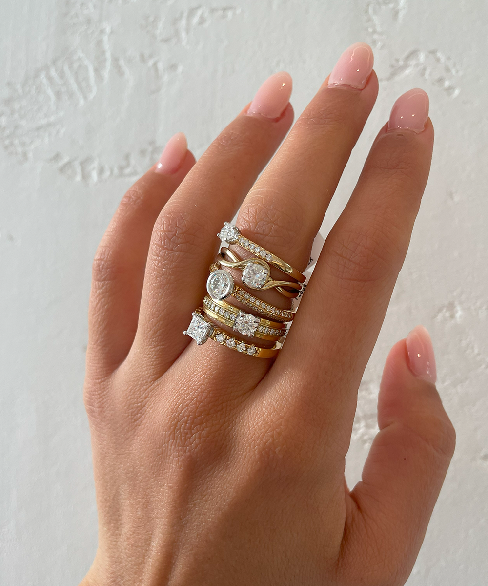 Two Tone Diamond Solitaire and Band Ring