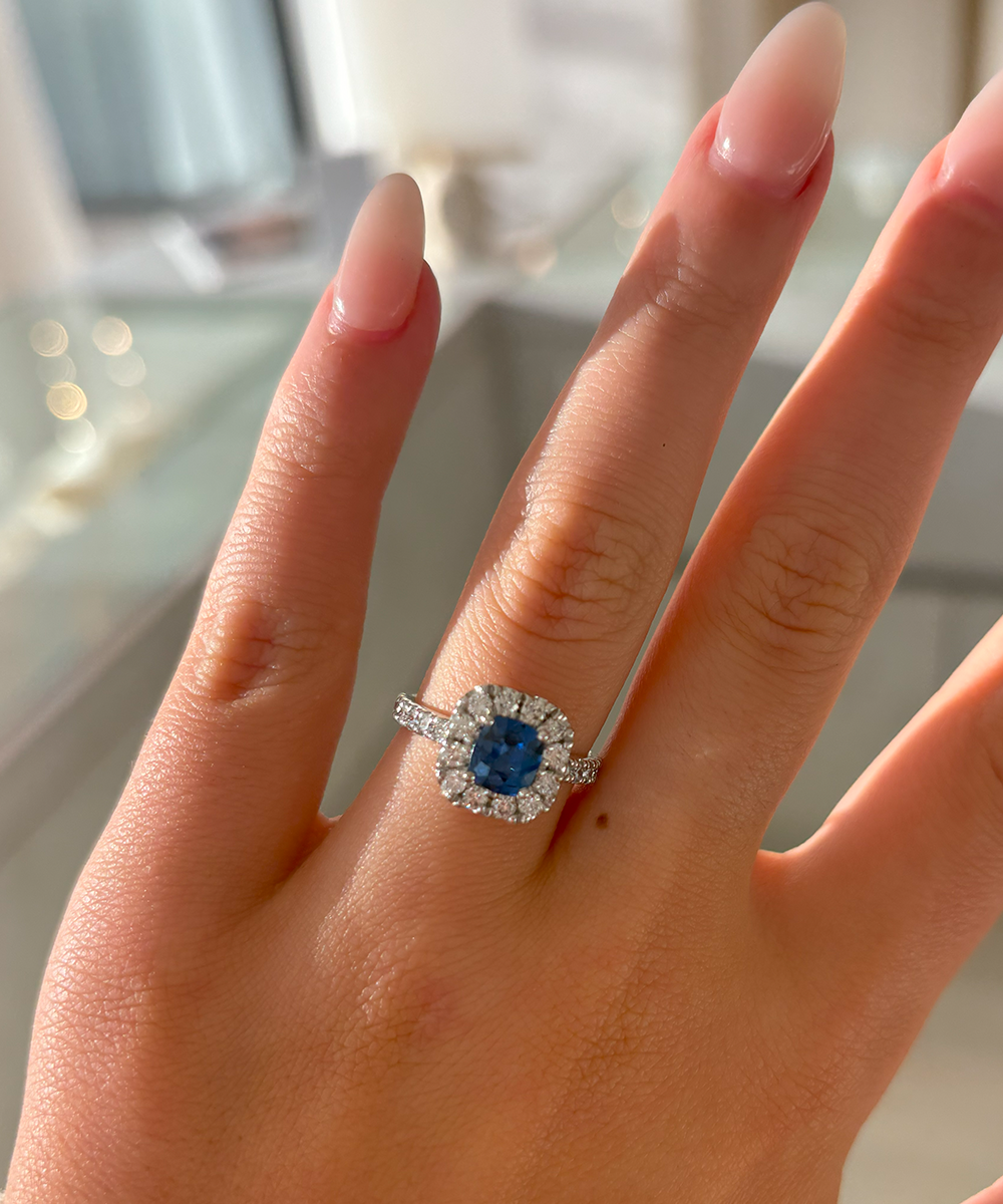 Ceylon Sapphire & Diamond Halo Ring