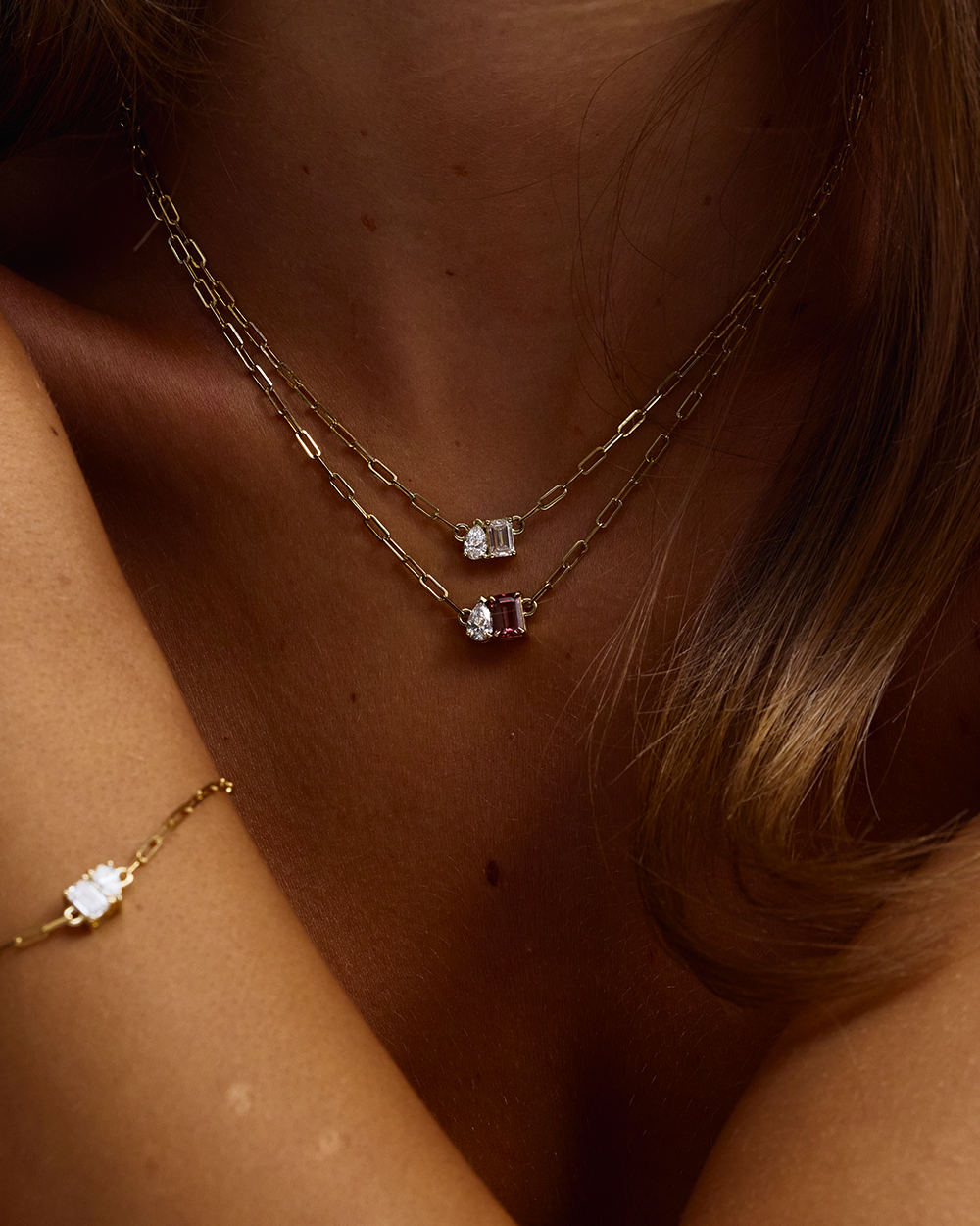 Bridget Diamond Toi et Moi Necklace - Pink Tourmaline classajewellers