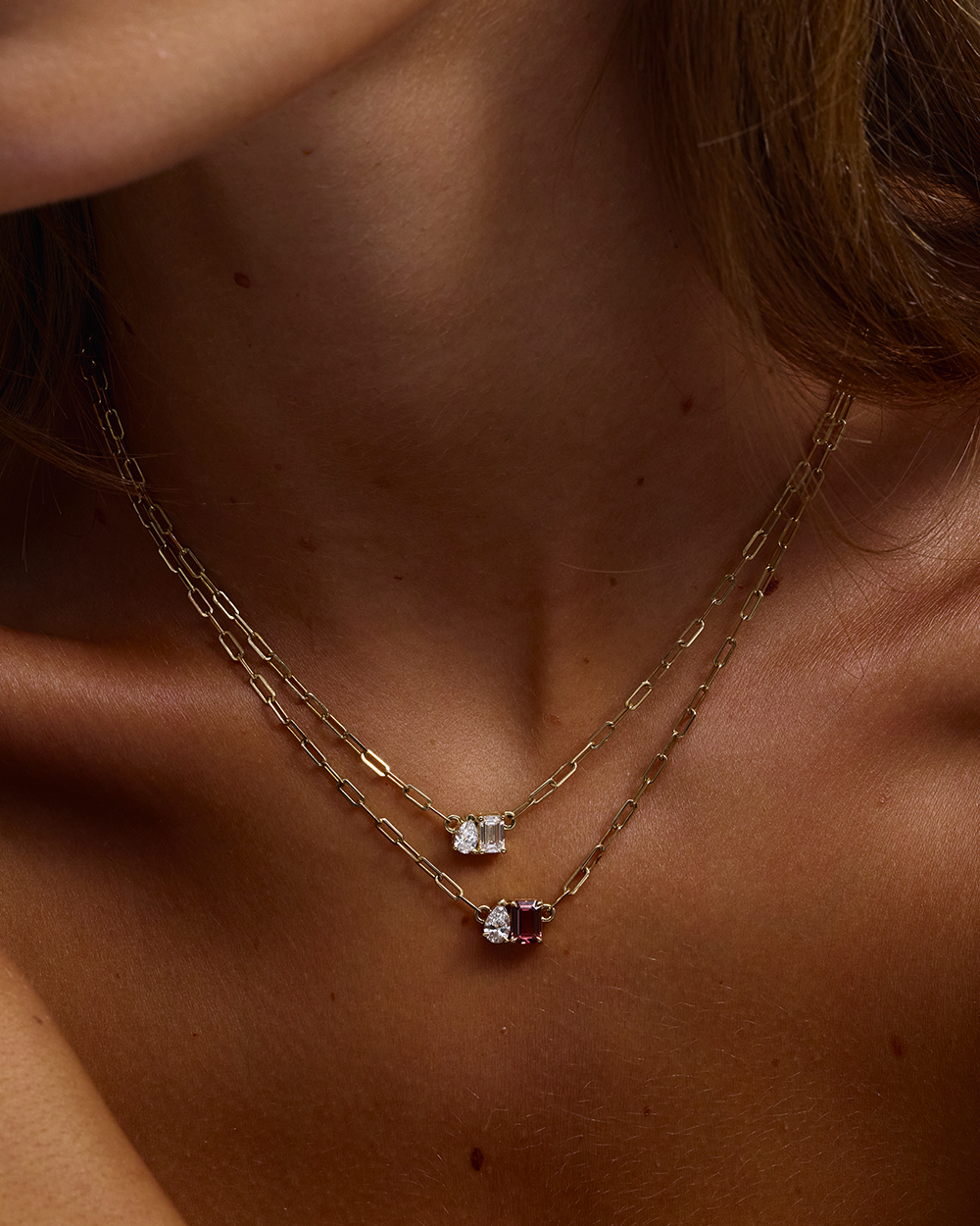 Bridget Diamond Toi et Moi Necklace - Pink Tourmaline classajewellers