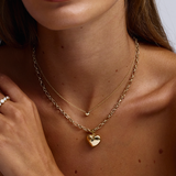 Layered gold heart necklace set with thick and thin chains