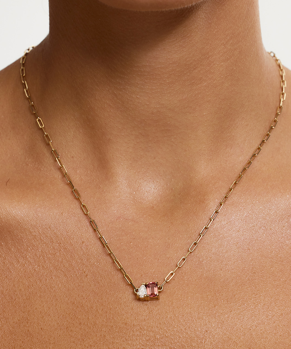 Bridget Diamond Toi et Moi Necklace - Pink Tourmaline
