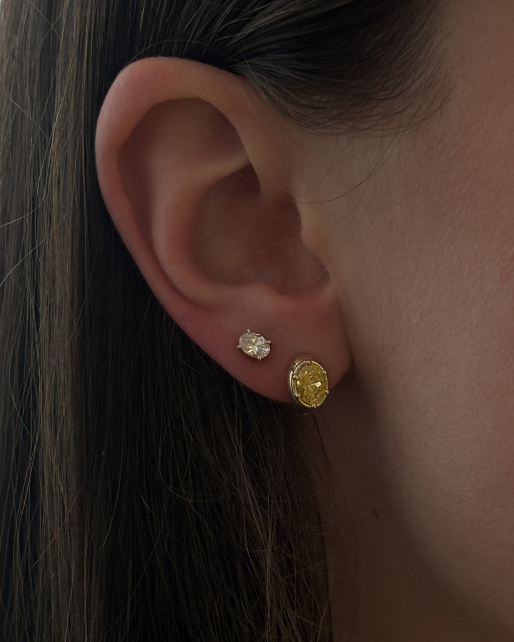 Cleo Oval Yellow Diamond Huggies Earrings