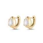 Pair of yellow gold pear diamond huggie earrings with hinge clasp