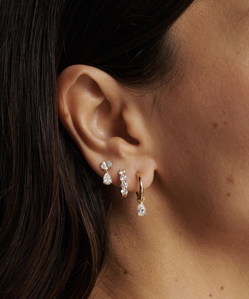 Pear Diamond Charmed Hoop Earrings