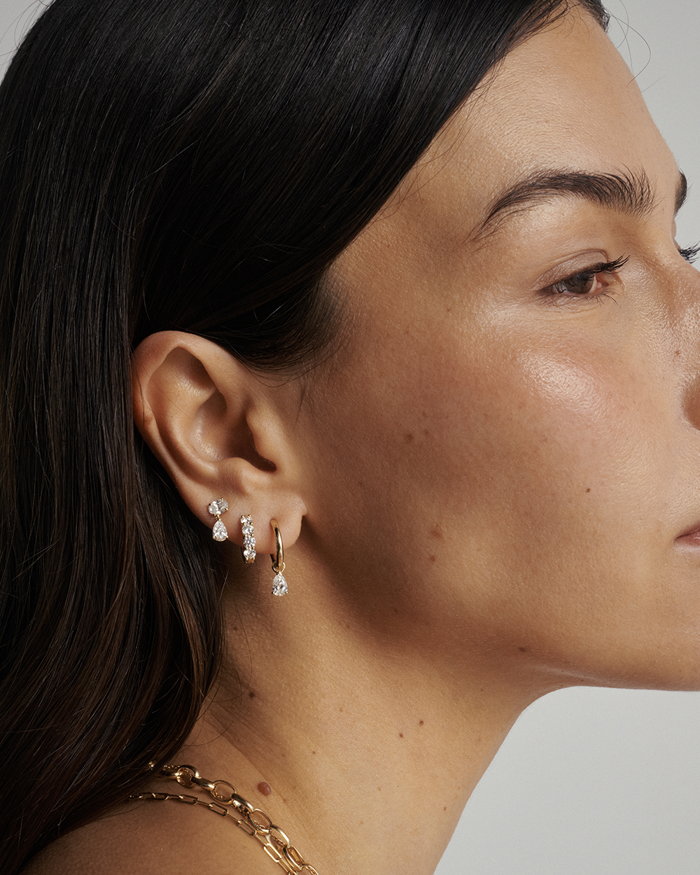 Pear Diamond Charmed Hoop Earrings