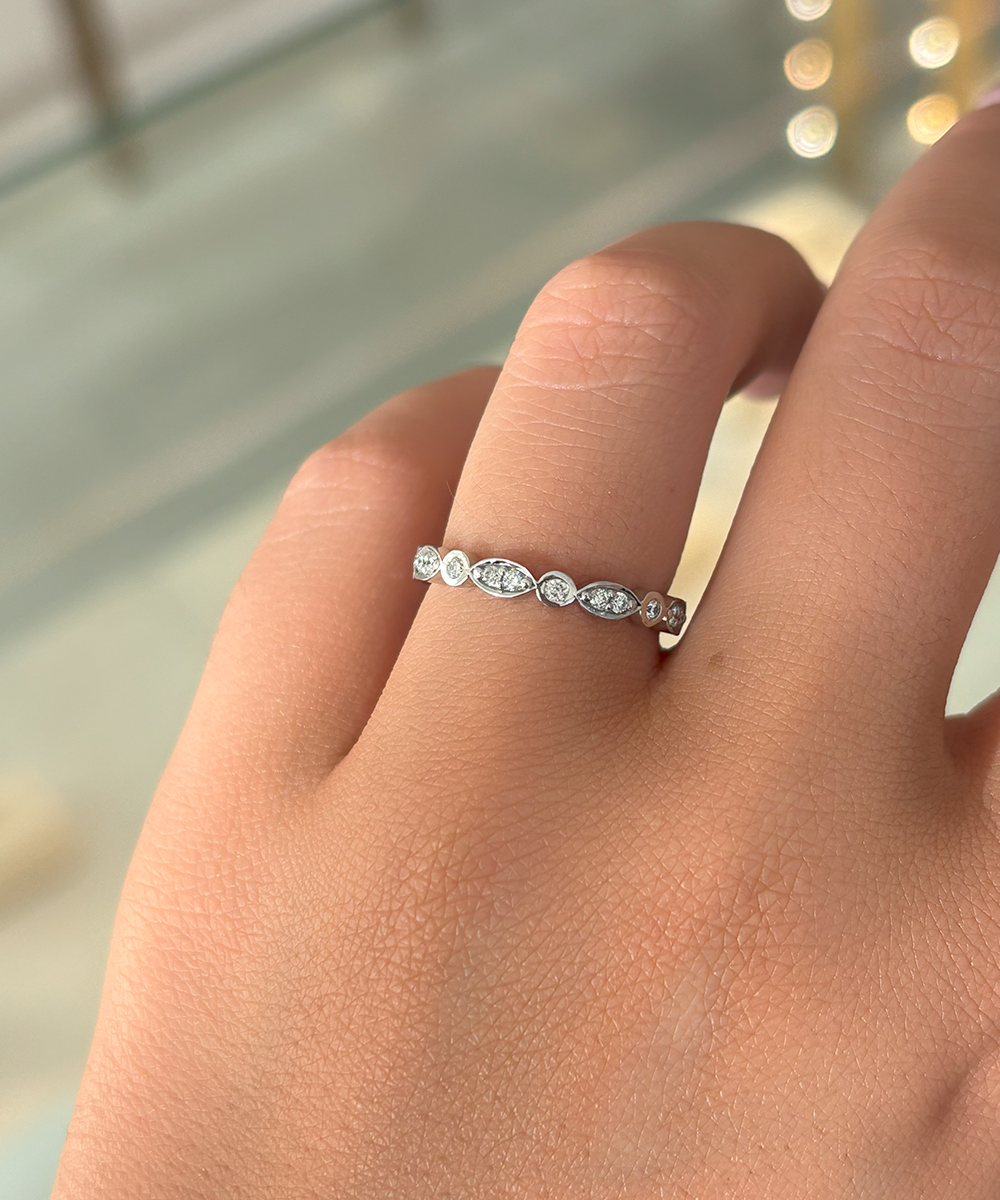 Bead Set Diamond Band in White Gold