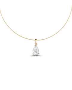 Textured gold omega chain with pear diamond pendant