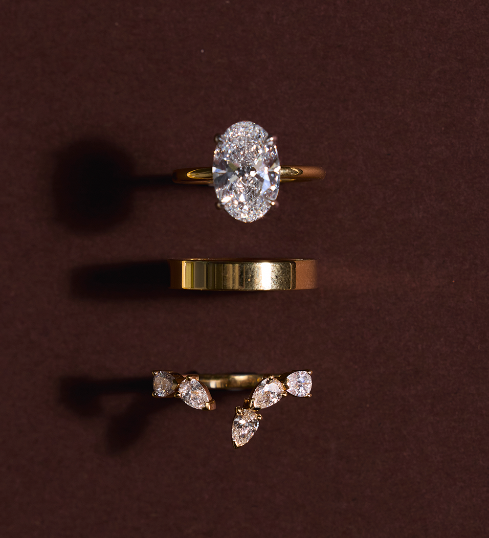 Maia 4mm Flat Wedding Ring stack 