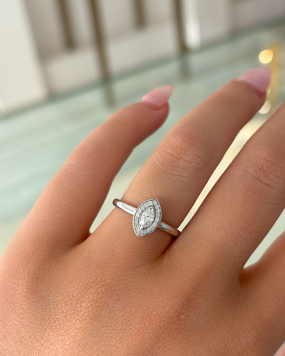 Marquise and Diamond Halo Ring