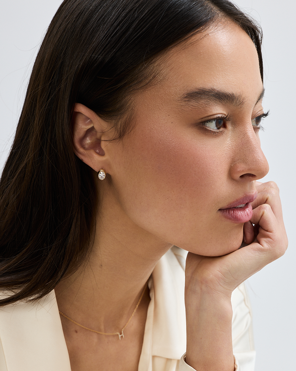 Cleo Oval Diamond Huggies Earrings