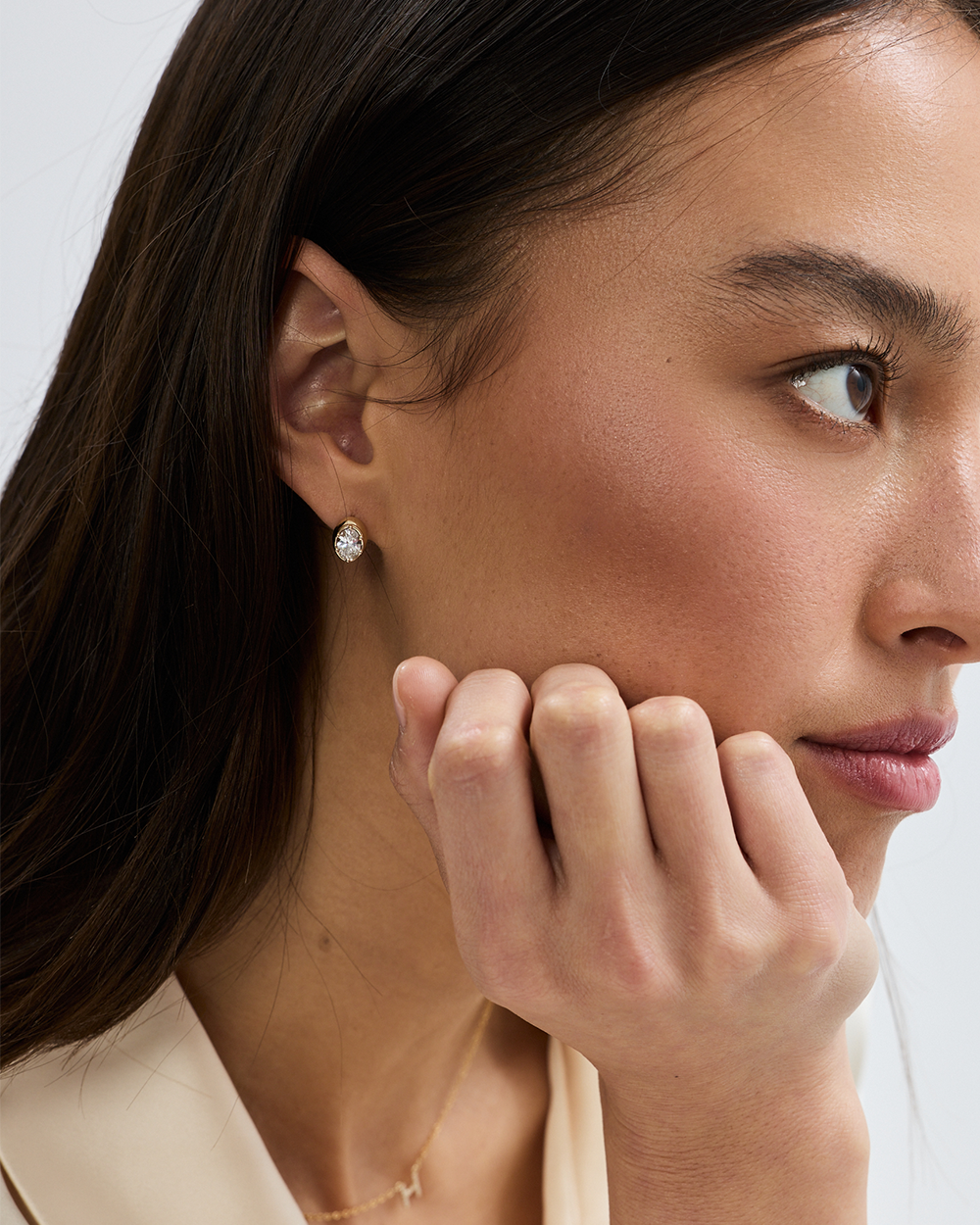Cleo Oval Diamond Huggies Earrings