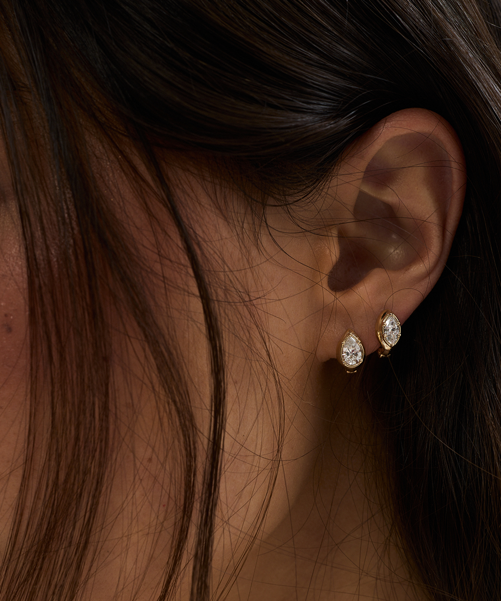 Cleo Pear Diamond Huggies Earrings
