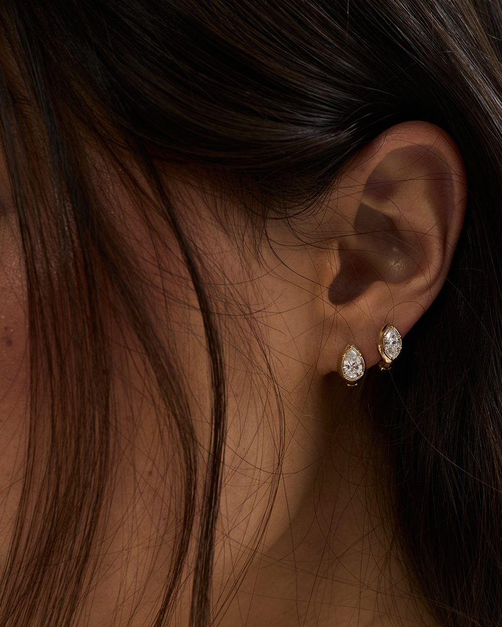 Cleo Pear Diamond Huggies Earrings