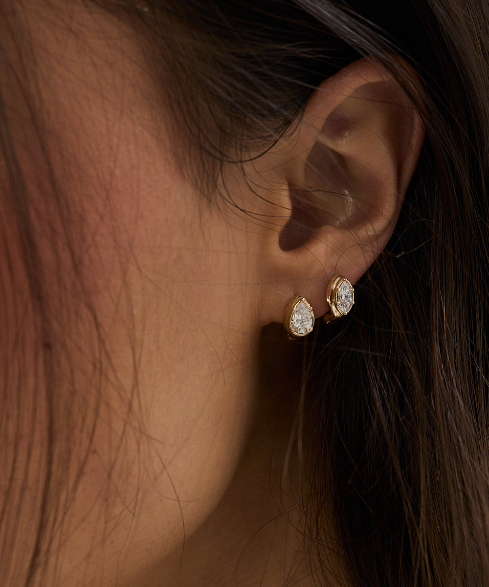 Cleo Pear Diamond Huggies Earrings