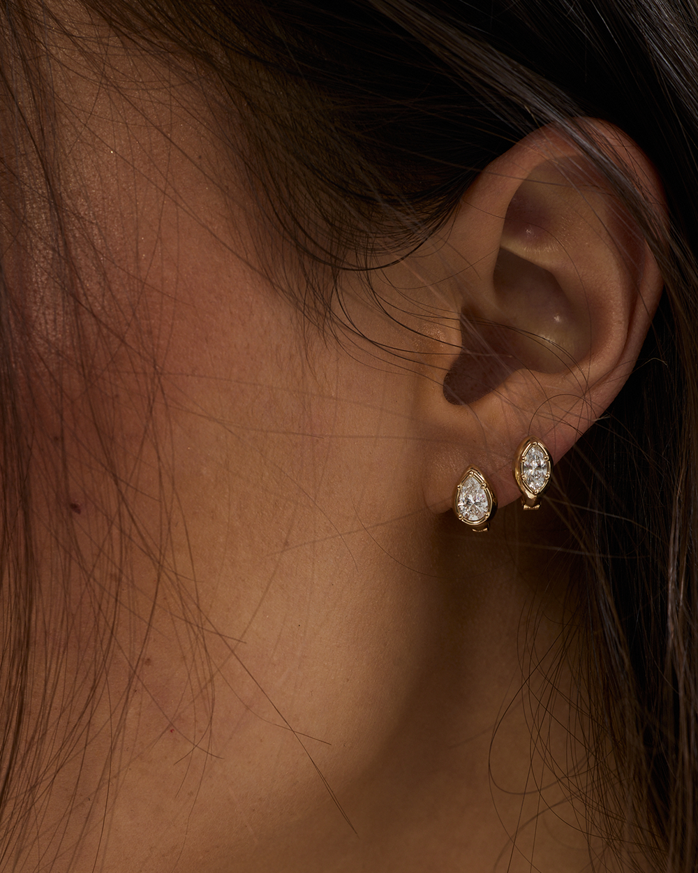 Cleo Pear Diamond Huggies Earrings