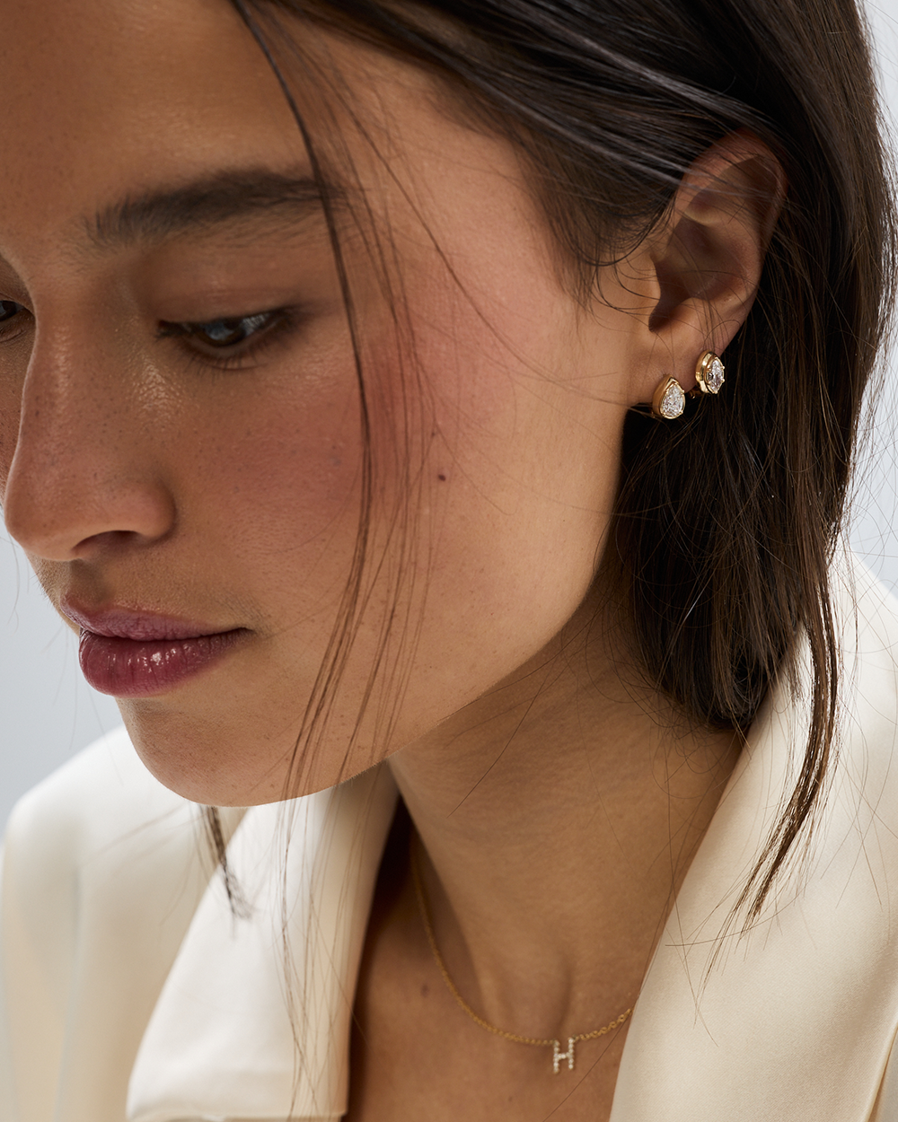 Cleo Pear Diamond Huggies Earrings