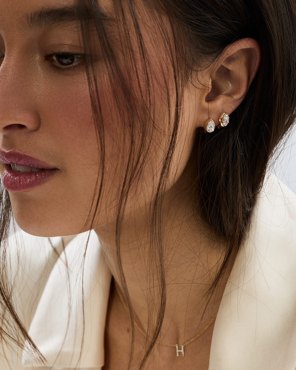 Cleo Marquise Diamond Huggies Earrings