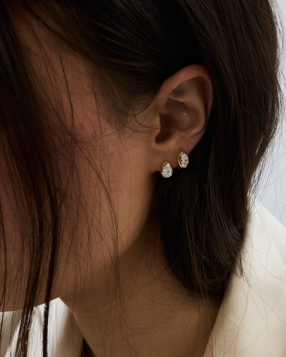 Cleo Pear Diamond Huggies Earrings