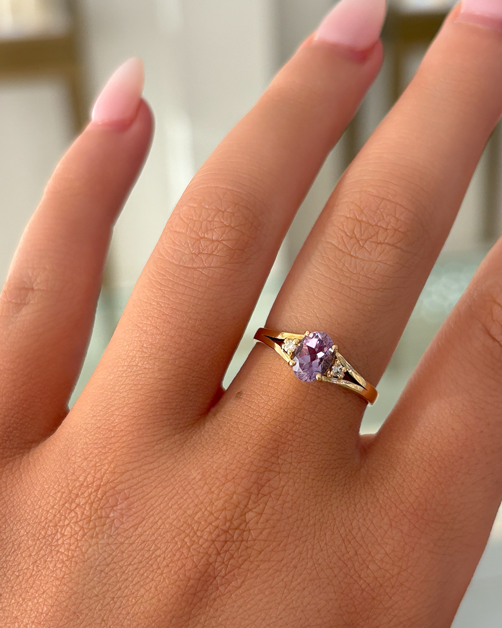 Oval Amethyst & Diamond Ring