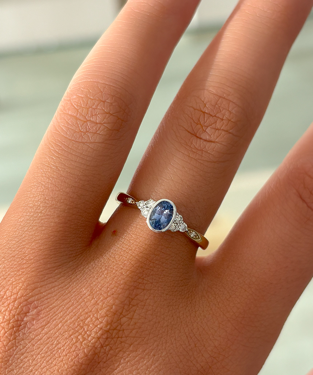 Two Tone Ceylon Sapphire & Diamond Ring