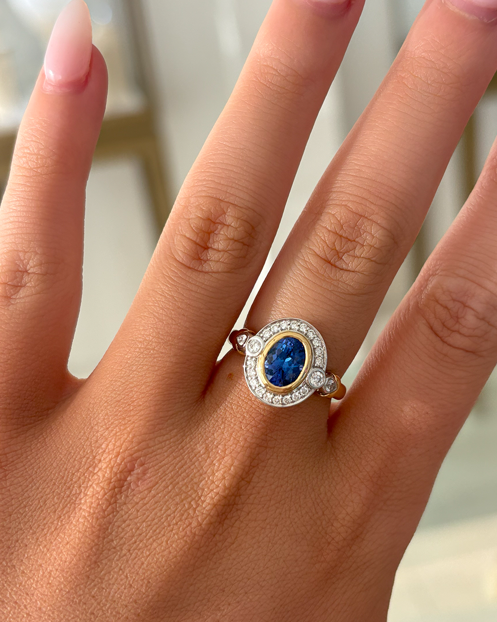 Two Tone Tanzanite & Diamond Ring
