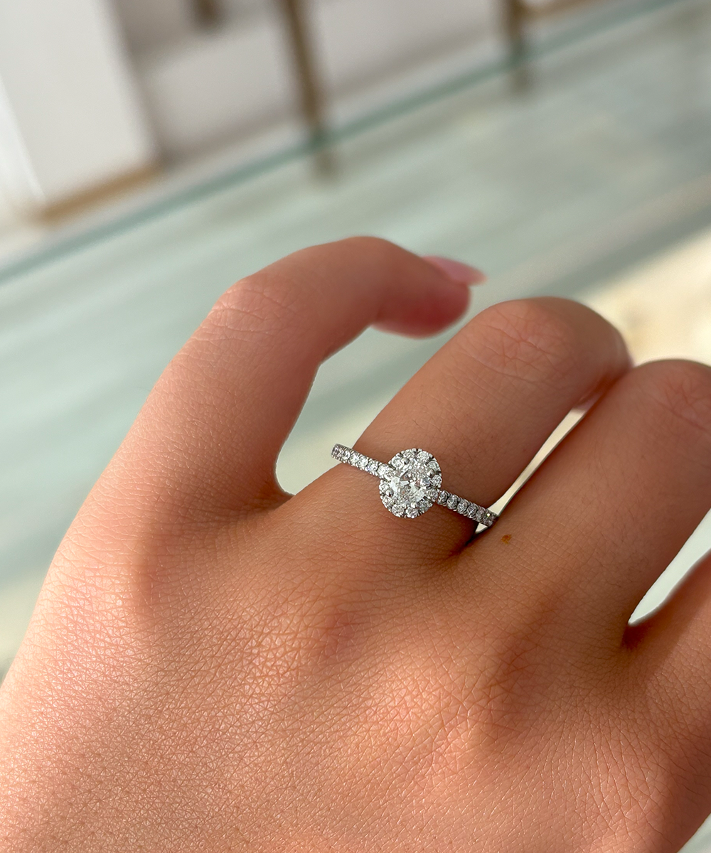Oval Ring with Halo & Diamond Band
