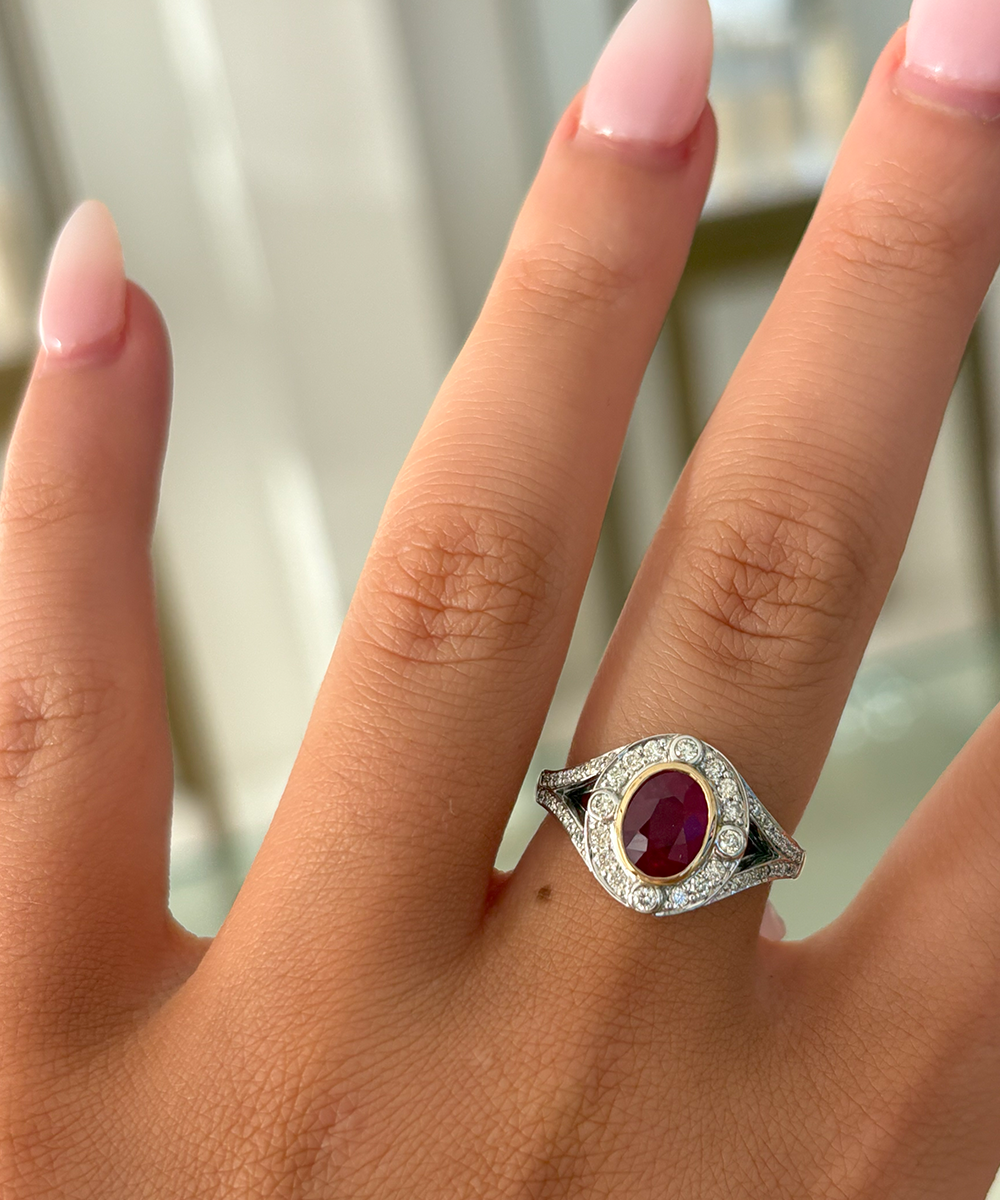 Two Tone Oval Ruby & Diamond Ring