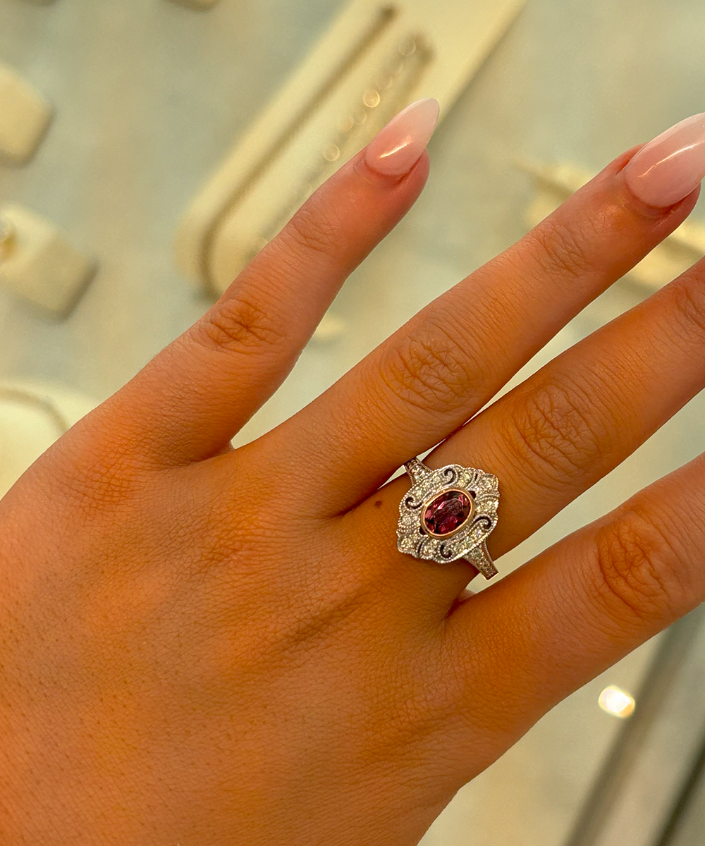 Vintage-Inspired Pink Tourmaline & Diamond Ring