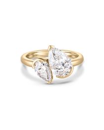 18ct yellow gold Pear Toi et Moi diamond ring with dual pear-cut lab-grown stones