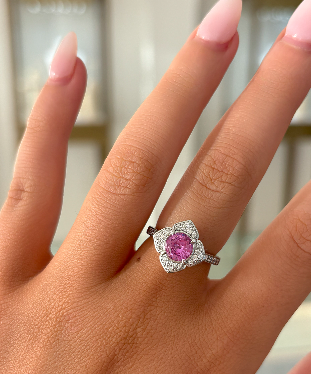 Petal Pink Sapphire and Diamond Ring