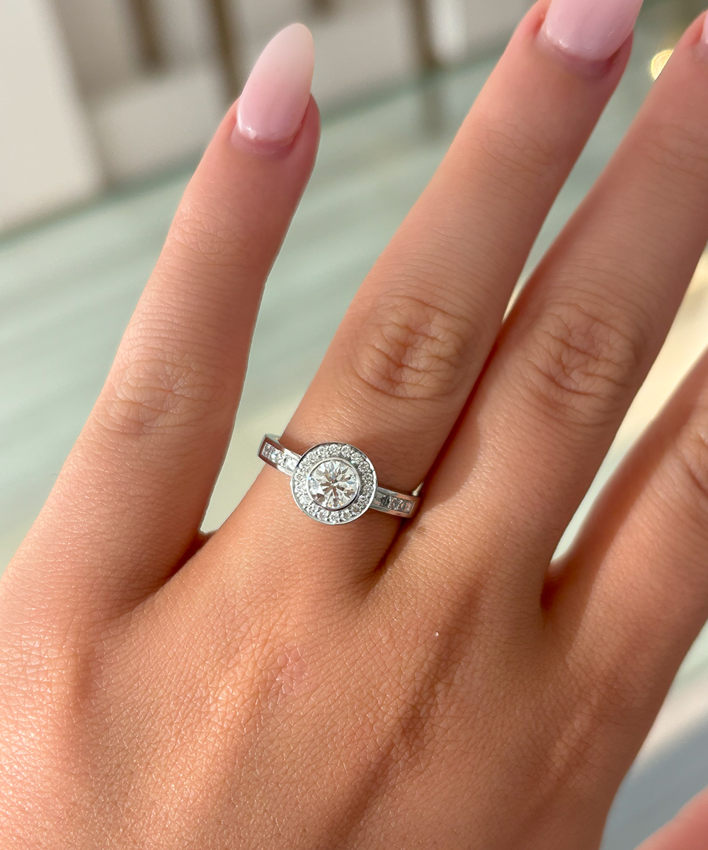 Round Diamond Bezel Ring with Halo