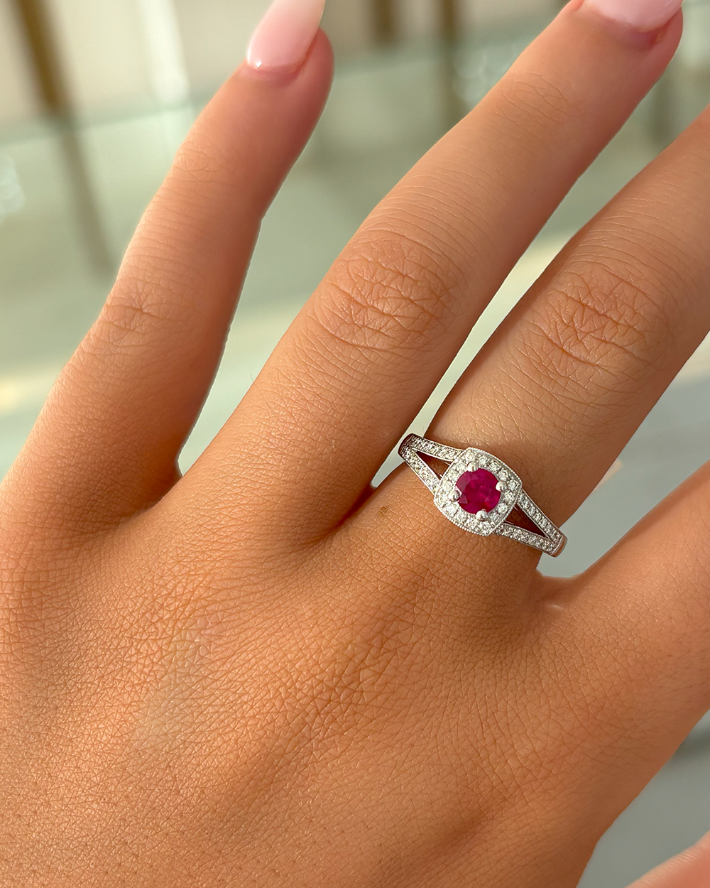 Ruby & Diamond Halo Ring