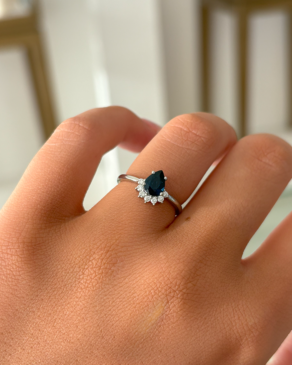 Pear Sapphire & Diamond Halo Ring