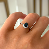 Pear Sapphire & Diamond Halo Ring