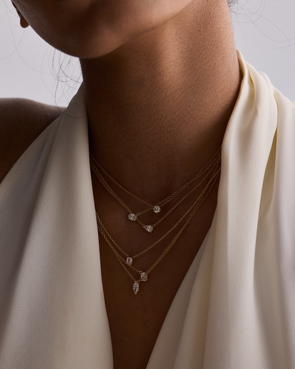 East-West Oval Solitaire Diamond Necklace
