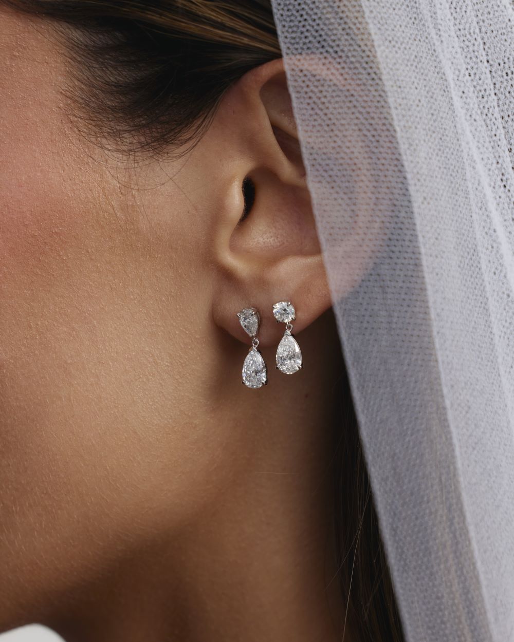 Gala Round and Pear Diamond Drop Earrings