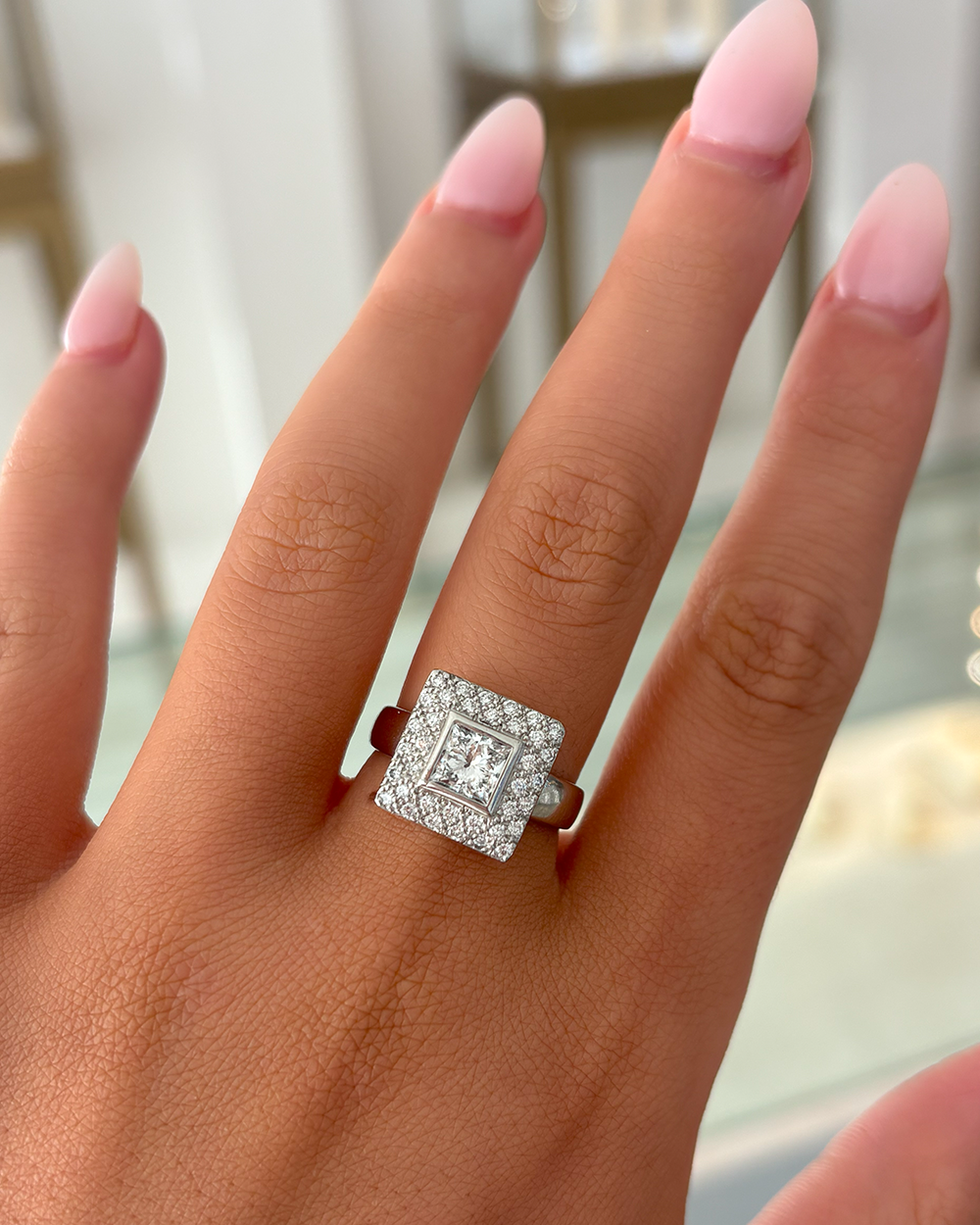 Princess Cut Diamond Ring with Diamond Halo
