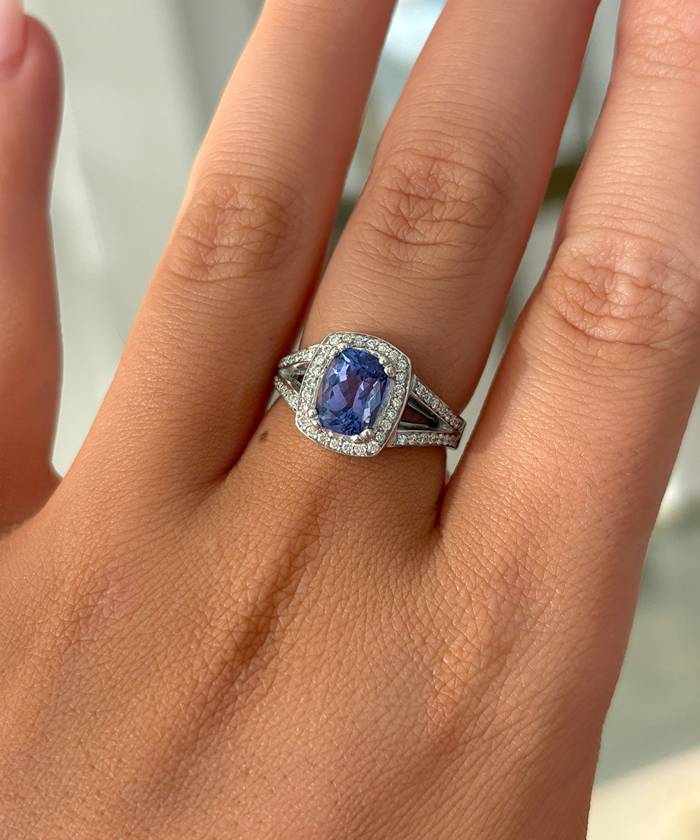 Cushion Tanzanite & Diamond Ring