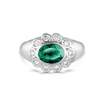 Ophelia Pinky Ring with oval emerald and diamond halo in white gold