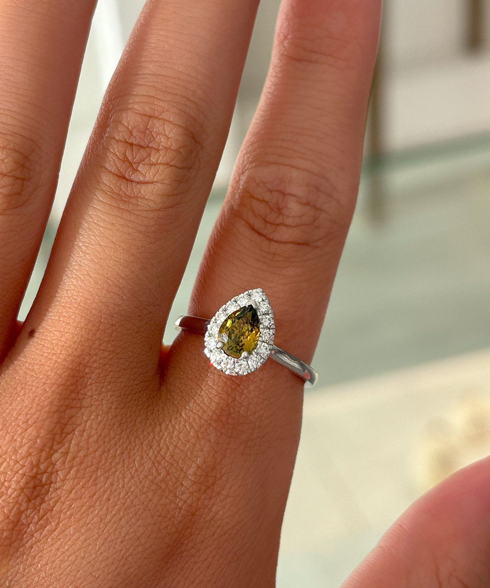 Pear Parti Sapphire with Diamond Halo
