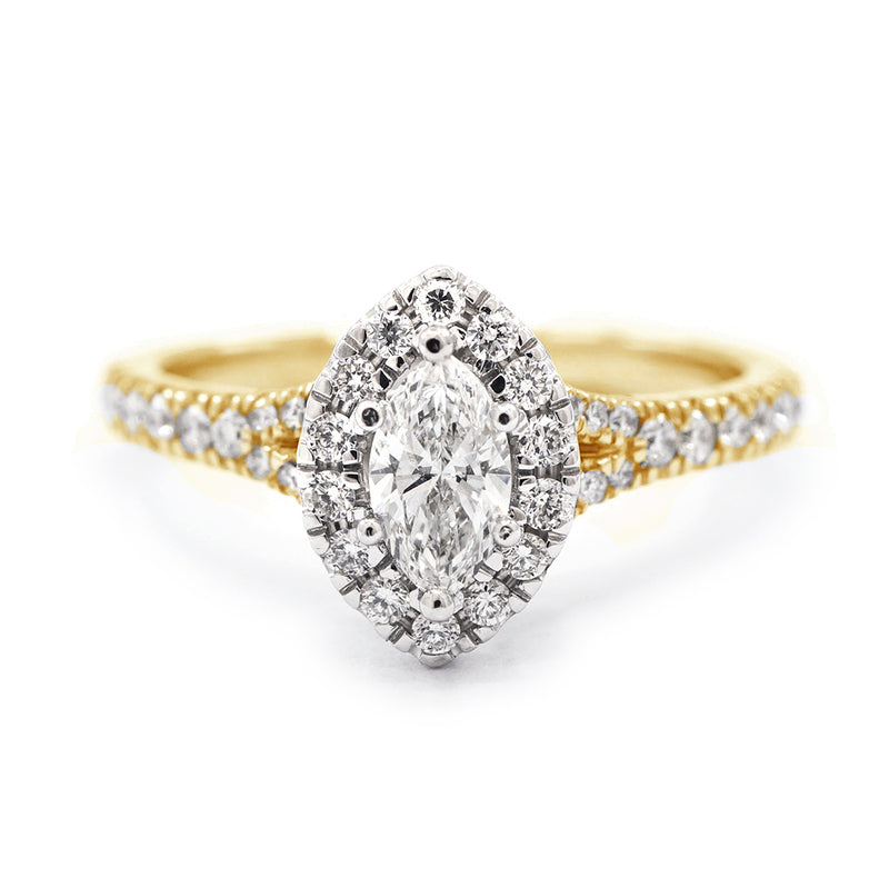 9ct Yellow Gold Marquise Halo with Split Shoulders