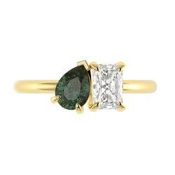 Green Sapphire & Diamond Toi et Moi Ring