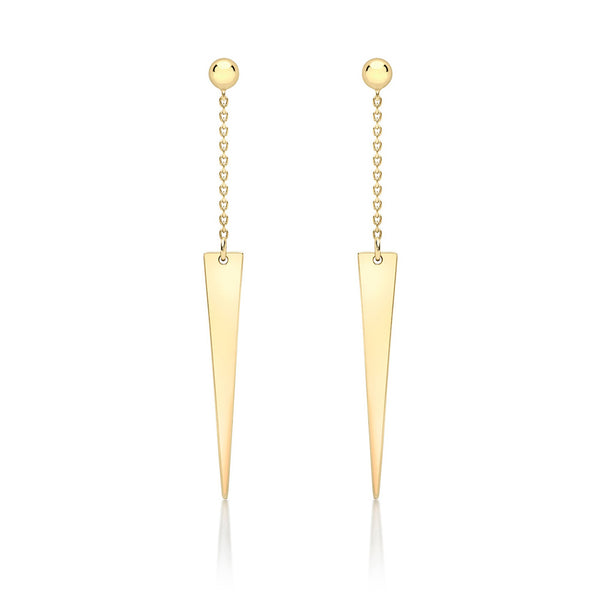 9ct Yellow Gold Triangle and Trace Chain Drop Earrings
